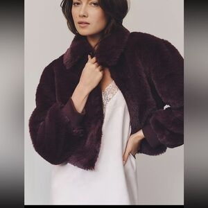 Anthropology Maeve Deep Purple Faux Fur Crop Coat. Price firm.